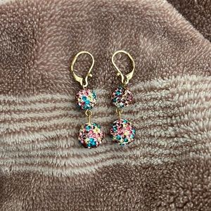 Gold Multicolored Studded Dangly Earrings